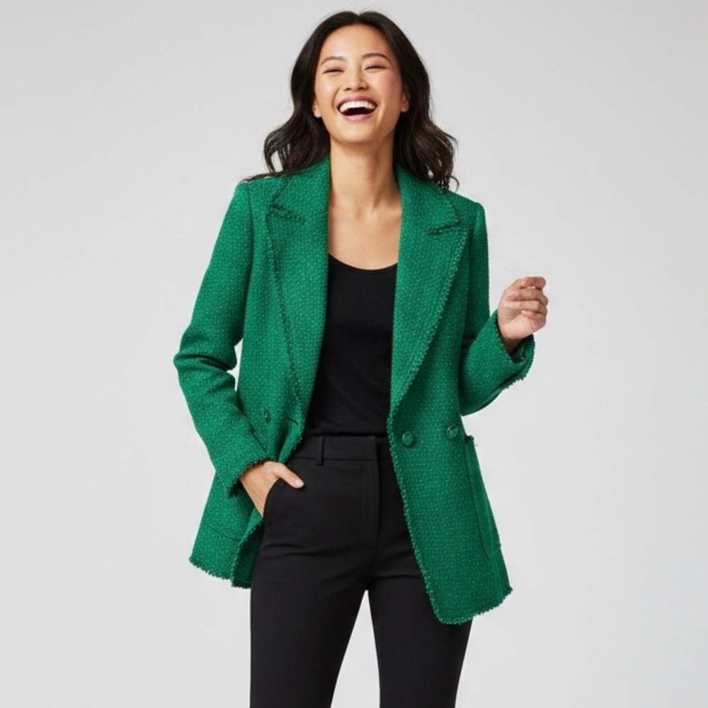 051 KATE SPADE Women's Sequin Tweed Blazer, Green, Sz 4